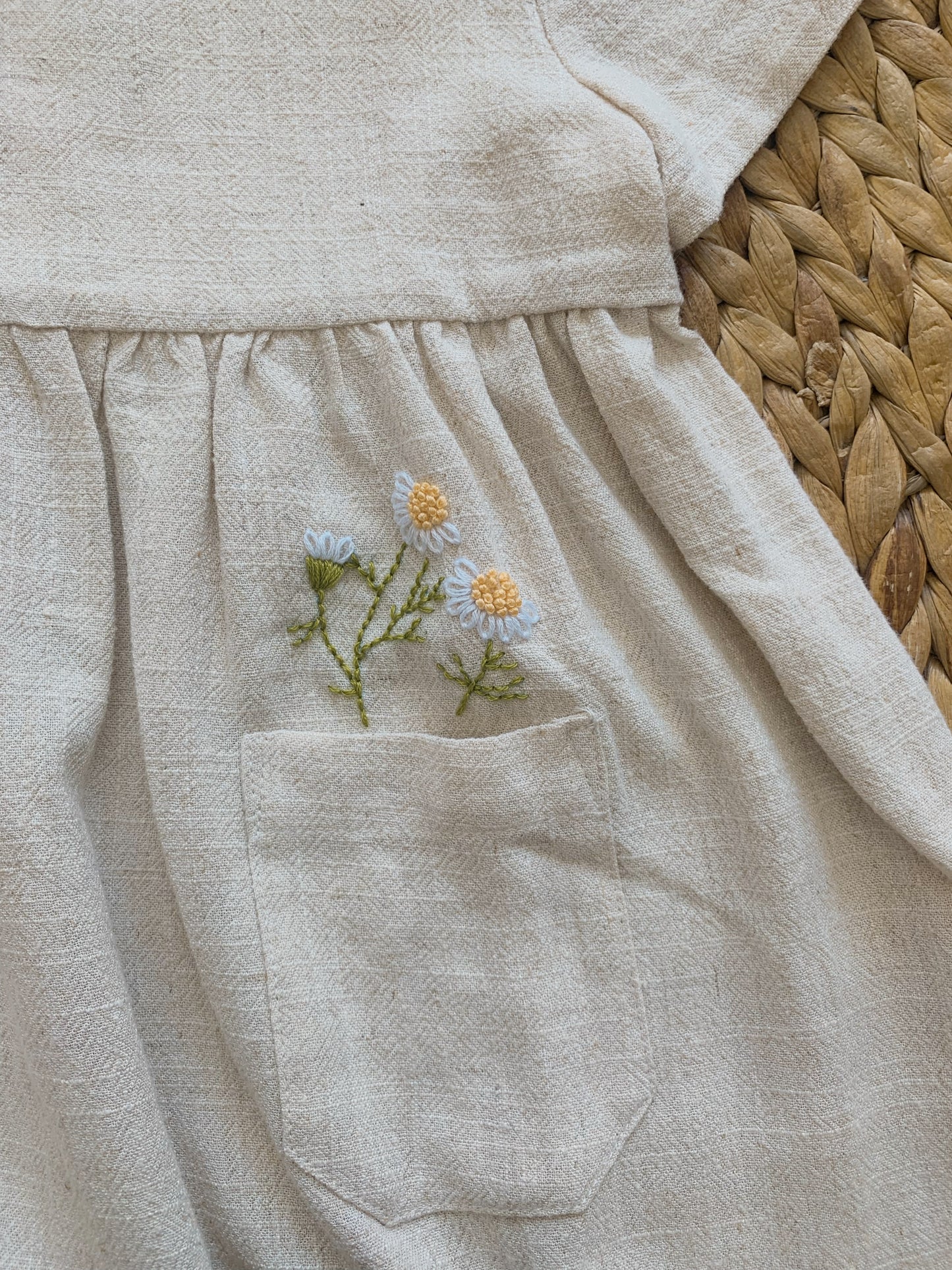 Daisy Embroidered Linen Dress