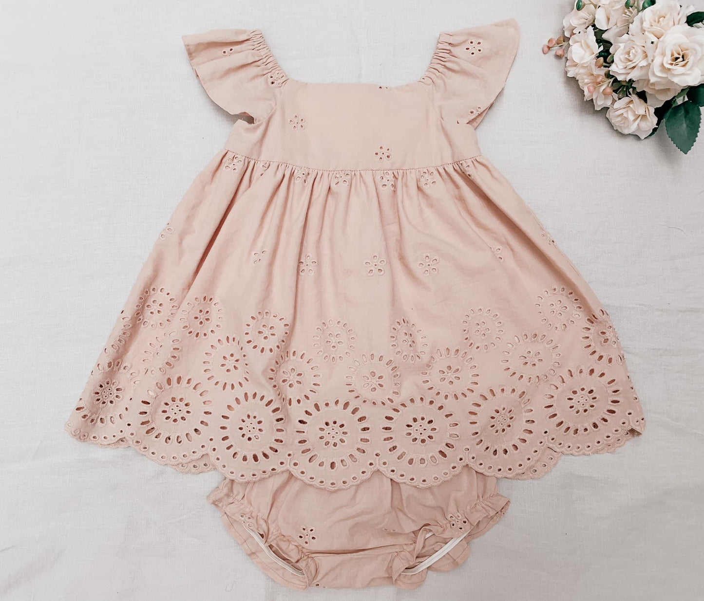 Embroidered Cotton Dress and Bloomers Set